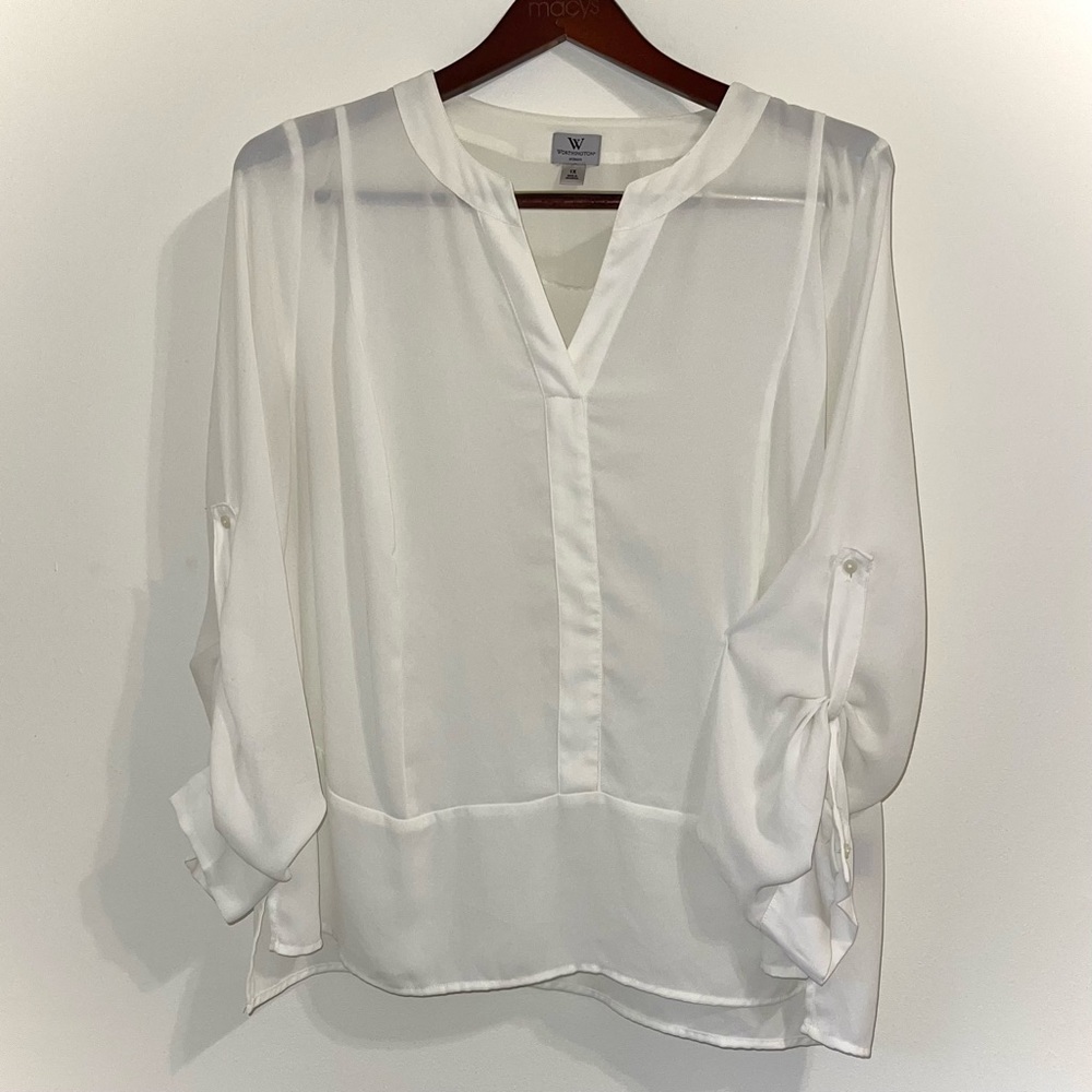 Worthington Women’s White Sheer V-neck Long Sleeve Blouse